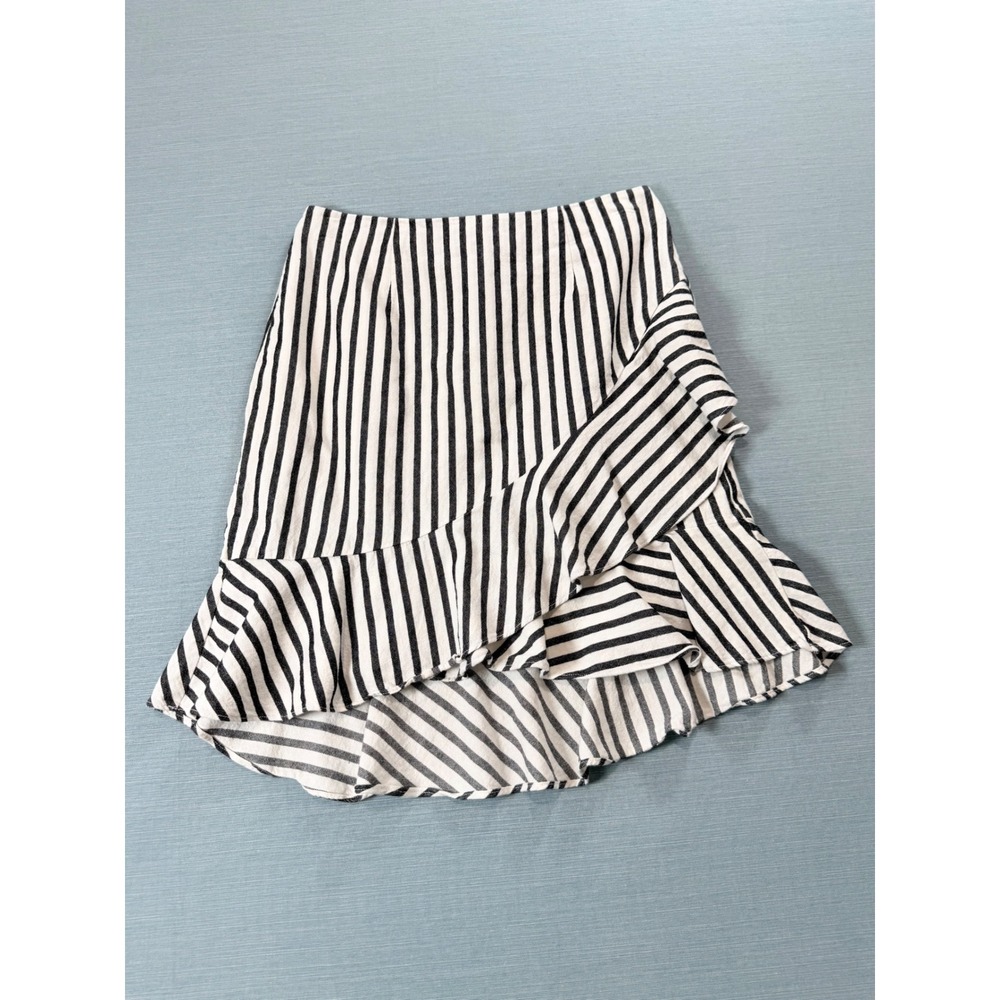A New Day Mini Skirt Women 4 Black White Excellent Striped Ruffle Wrap